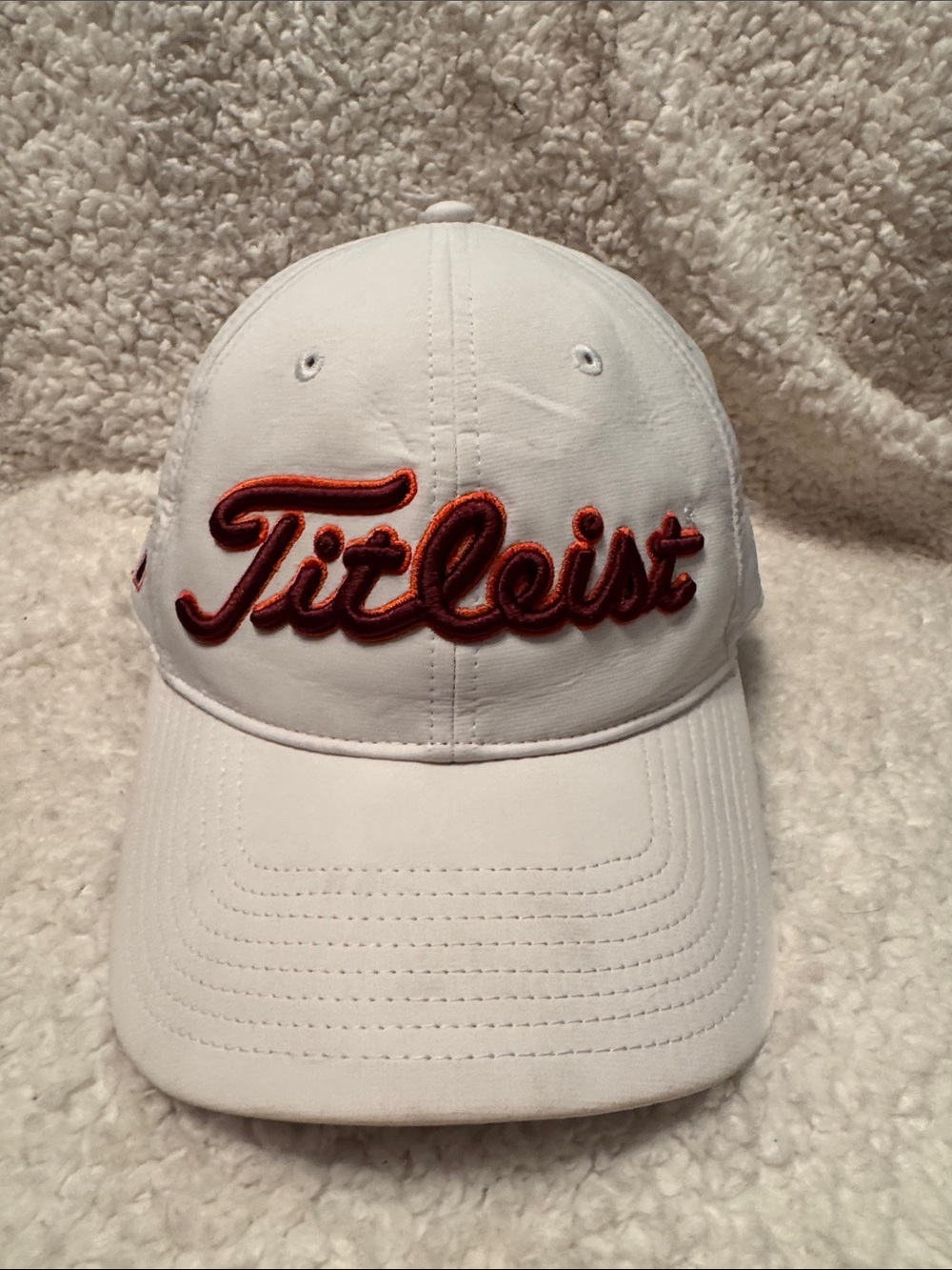 Titleist Virginia Tech White Cap Burgundy Red Script Logo and Orange Outline